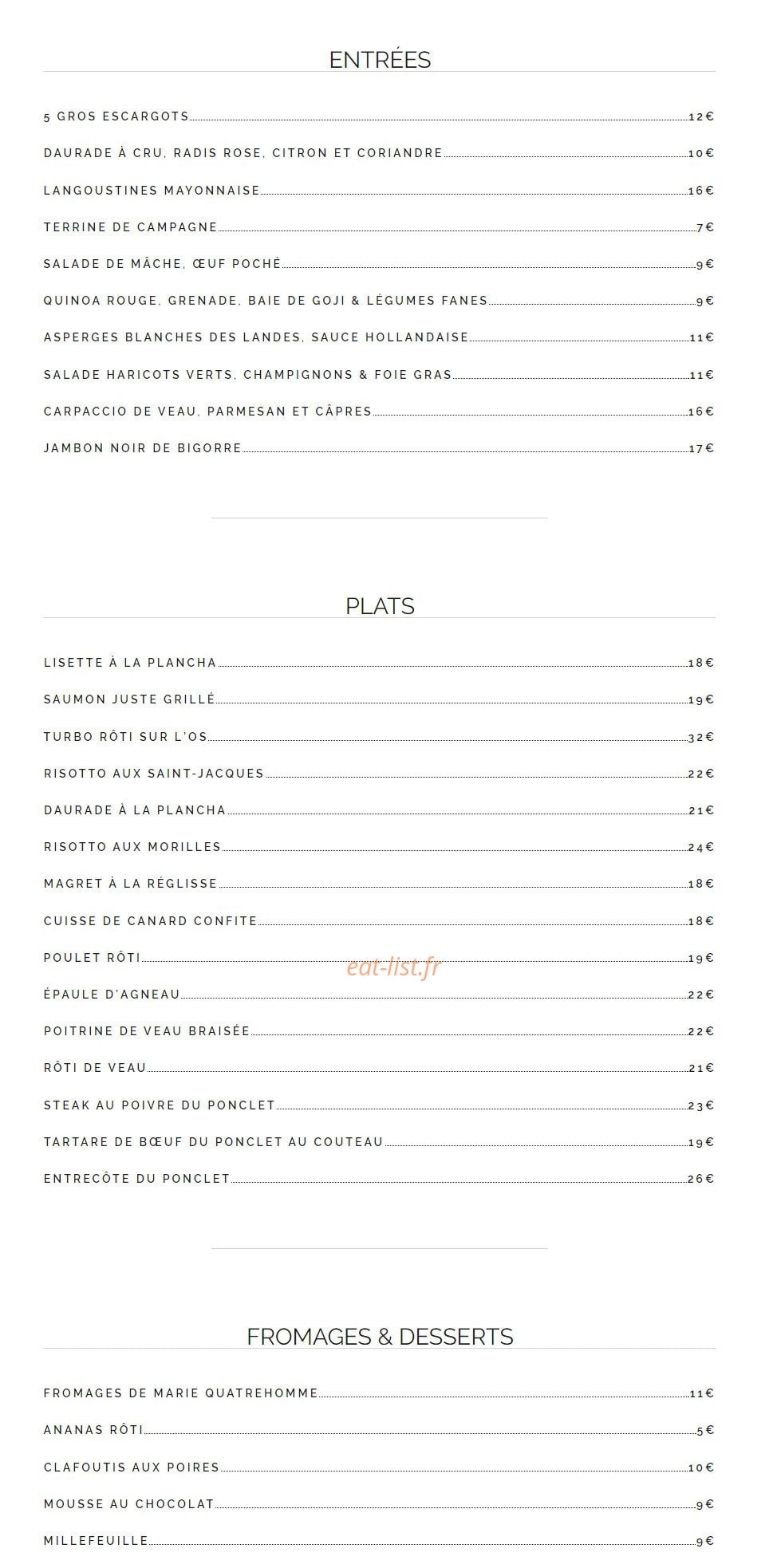 Bistrot Pergo — carte page 1
