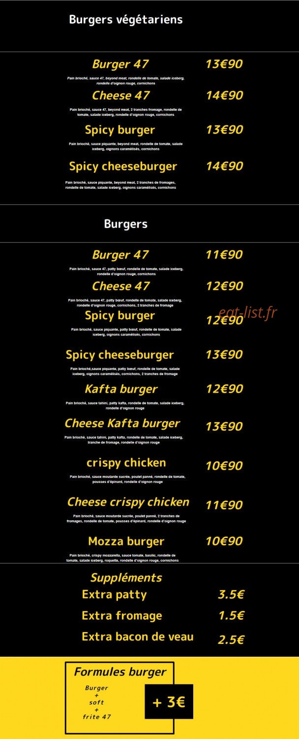 burger 47 — carte page 1