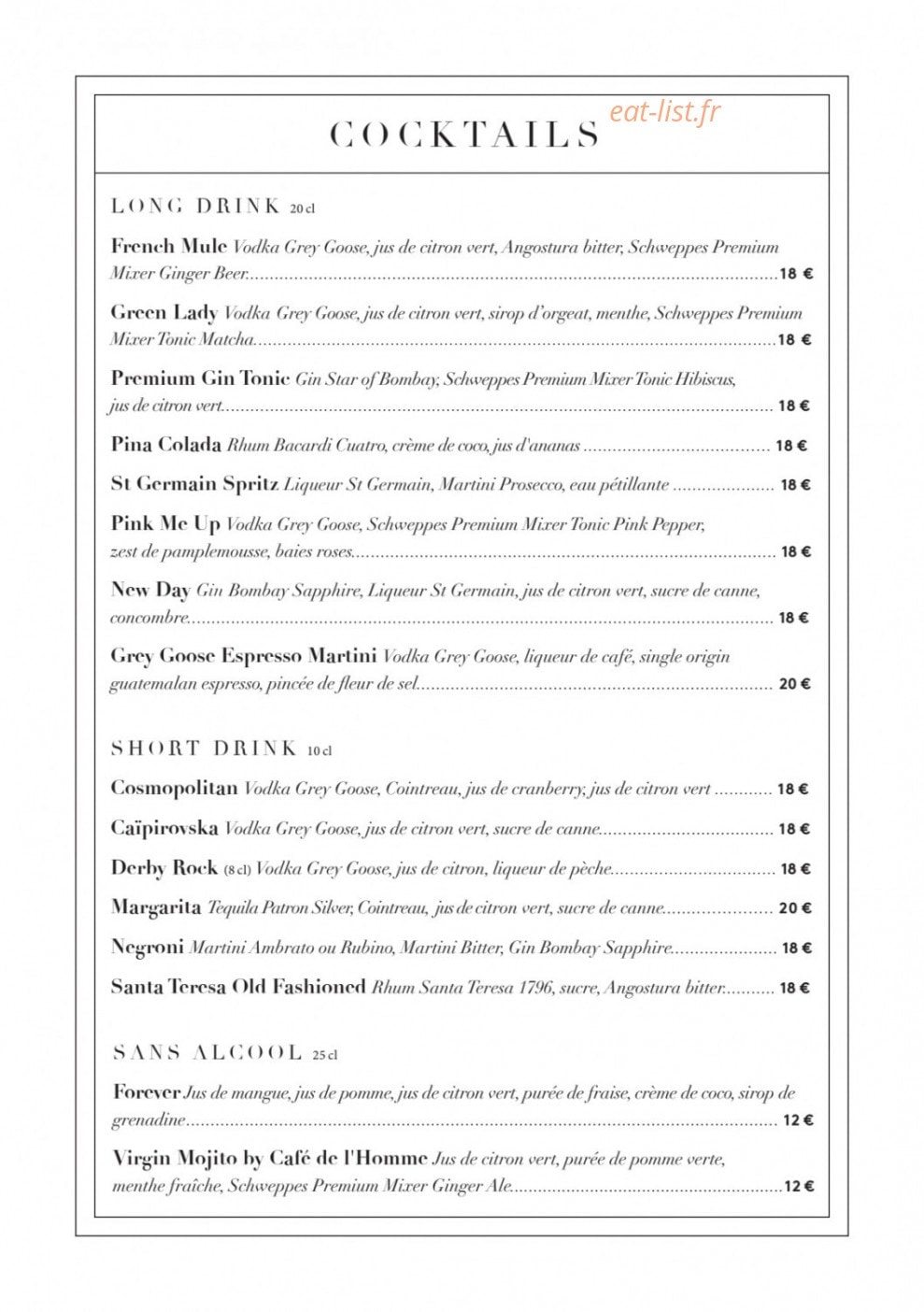 Café de l'Homme — carte page 9