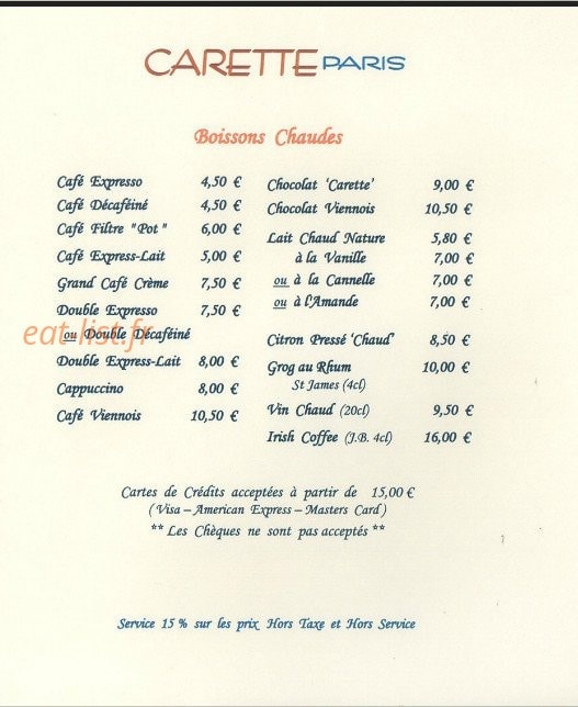 carette paris carte Carette à Paris 16, carte menu et photos