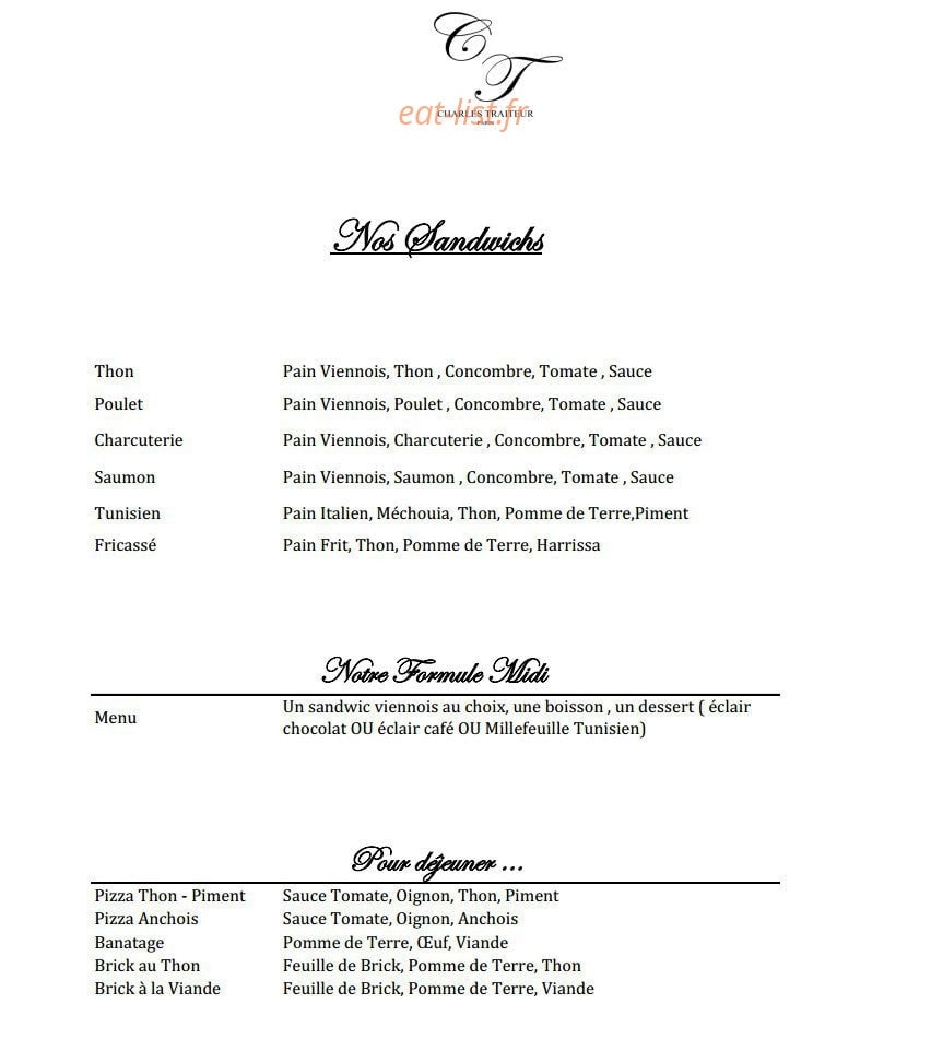 Charles Traiteur — carte page 1