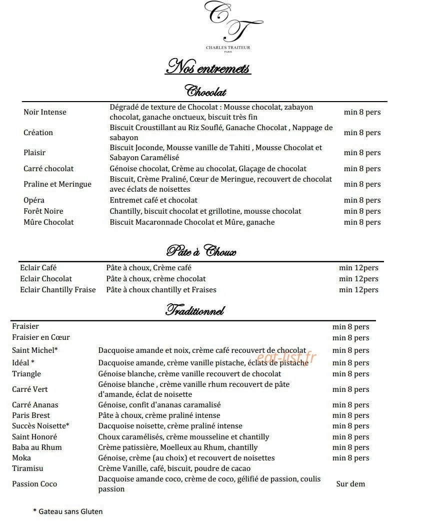 Charles Traiteur — carte page 2