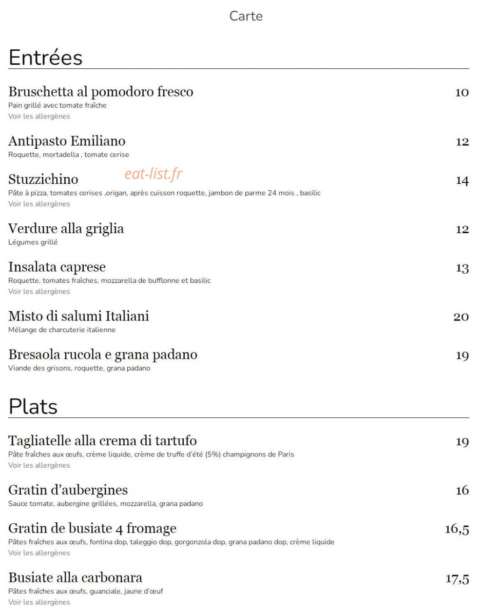 Chez Filiberto — carte page 1