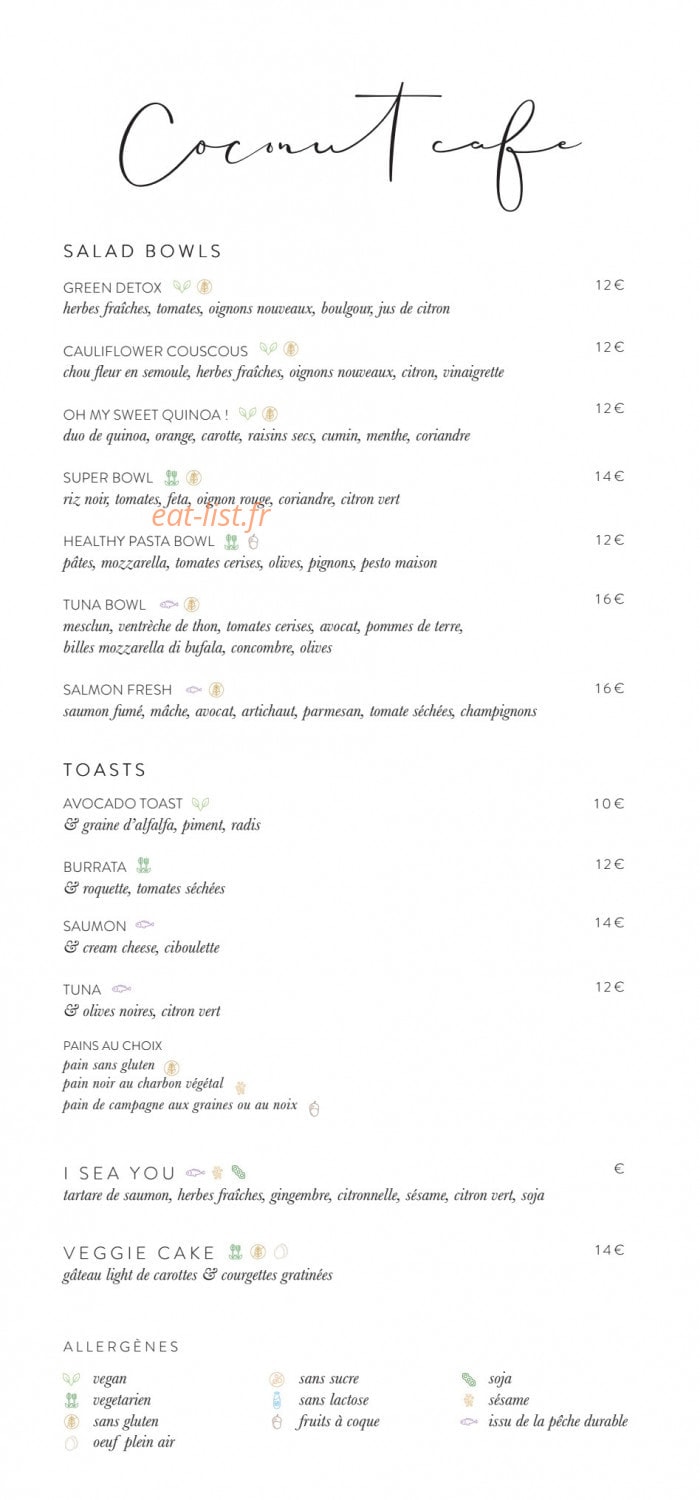 Coconut Cafe — carte page 1