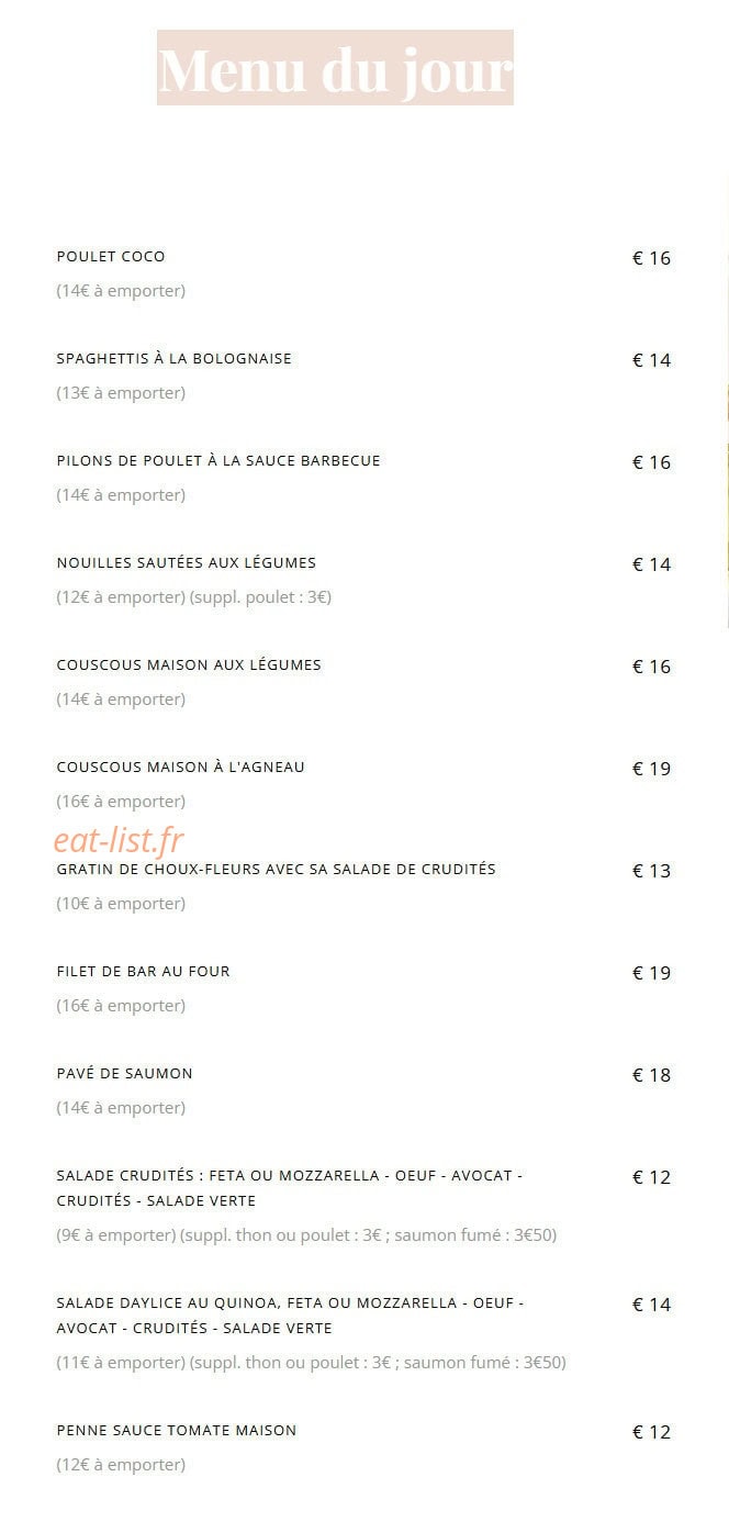 Daylice Café — carte page 1