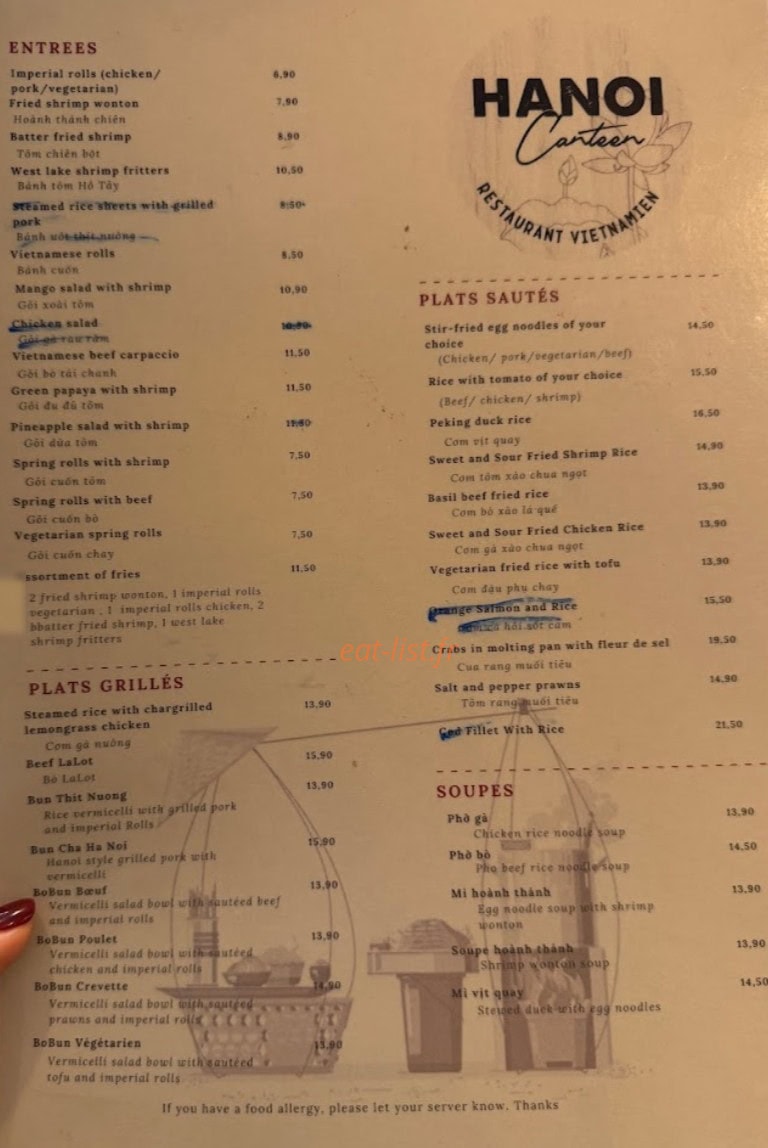 Hanoi Canteen — carte page 1