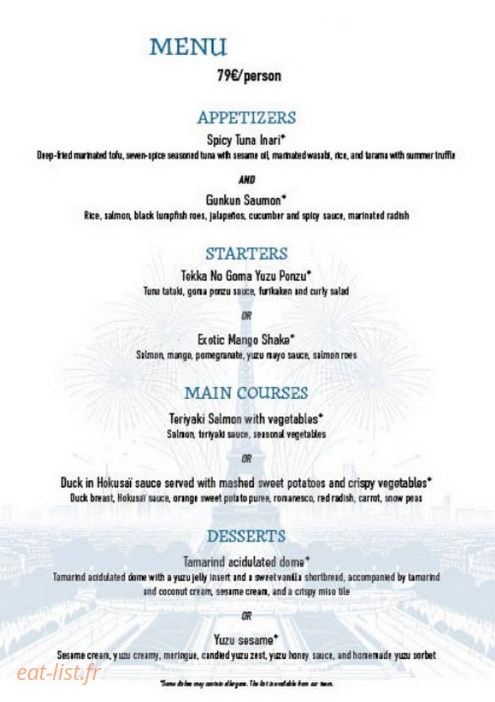Hokusaï Restaurant — carte page 1