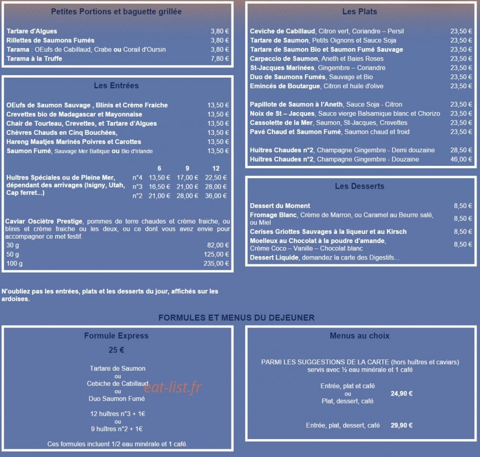 Huîtres et saumons de passy — carte page 1