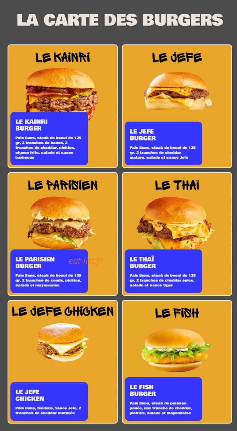Jefe Burger — carte page 1
