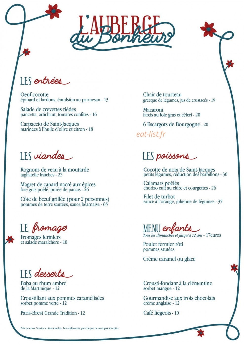 L'Auberge du Bonheur — carte page 1