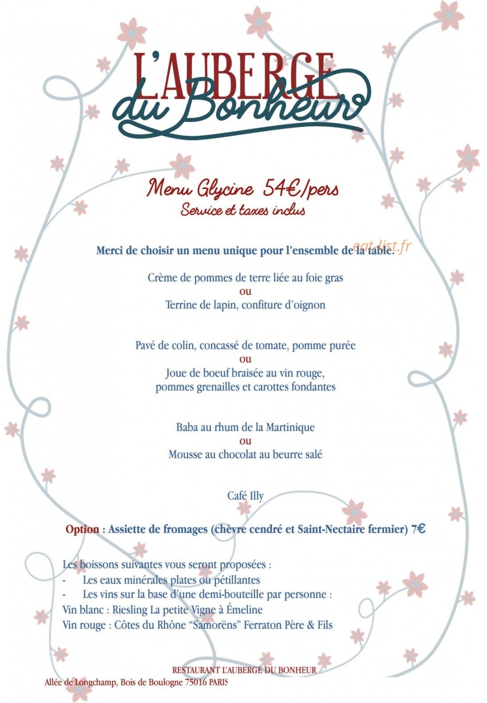L'Auberge du Bonheur — carte page 3