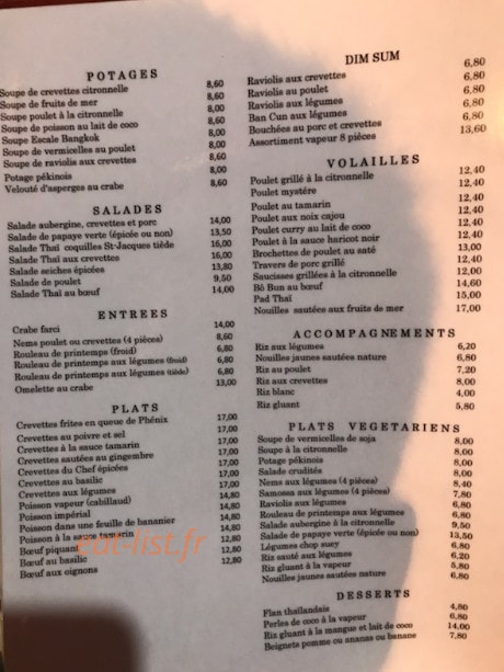 L'Escale Bangkok — carte page 1