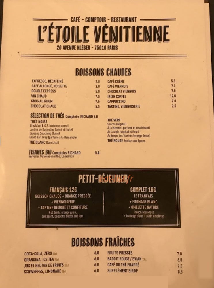 L'Etoile Vénitienne — carte page 1