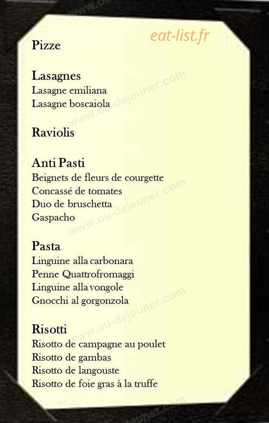La Brasserie Italienne — carte page 1