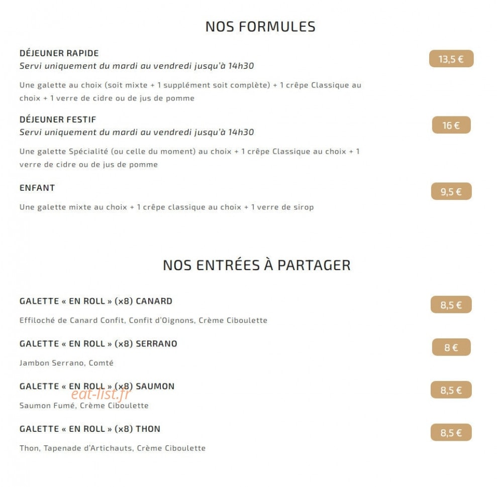 La Crêperie Boileau — carte page 1