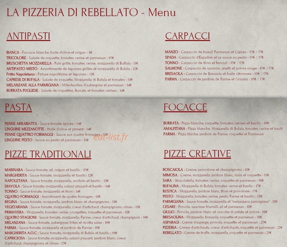 La pizzeria di rebellato — carte page 1
