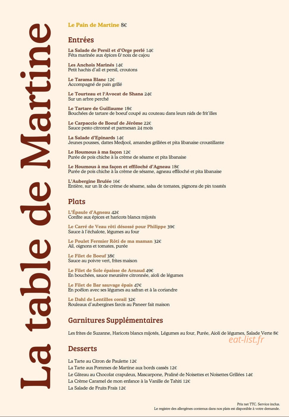 La Table de Martine — carte page 1