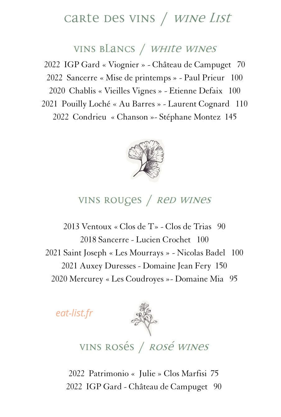 Le Bar Bibliothèque — carte page 20