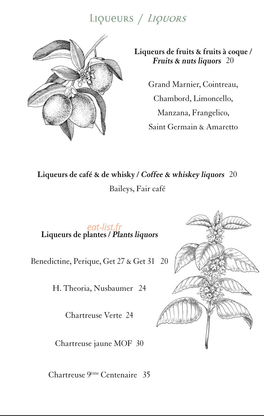 Le Bar Bibliothèque — carte page 19