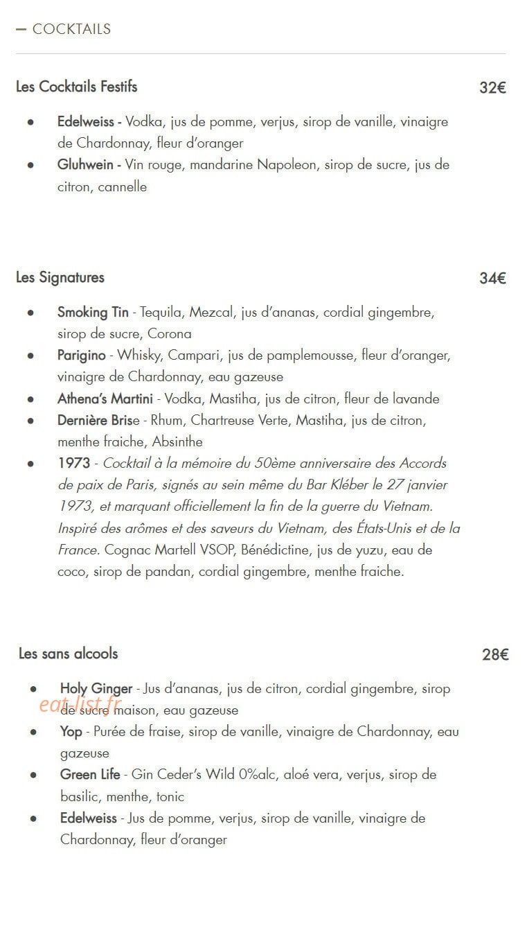 Le Bar Kléber — carte page 2