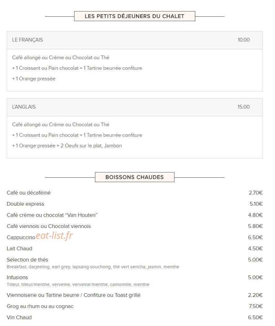 Le Chalet — carte page 9