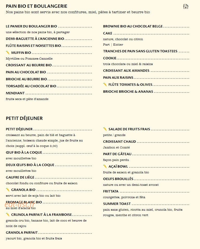 Le Pain Quotidien — carte page 1