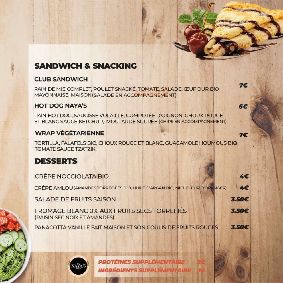 Naya's Food — carte page 2