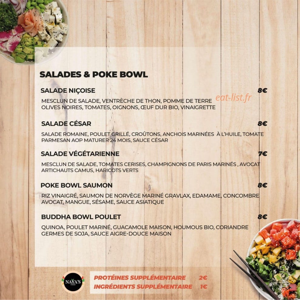 Naya's Food — carte page 1