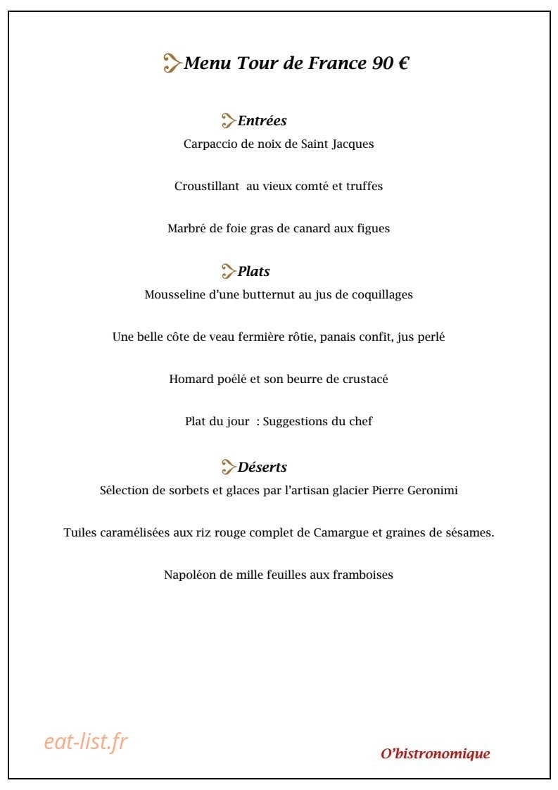 O'bistronomique — carte page 1