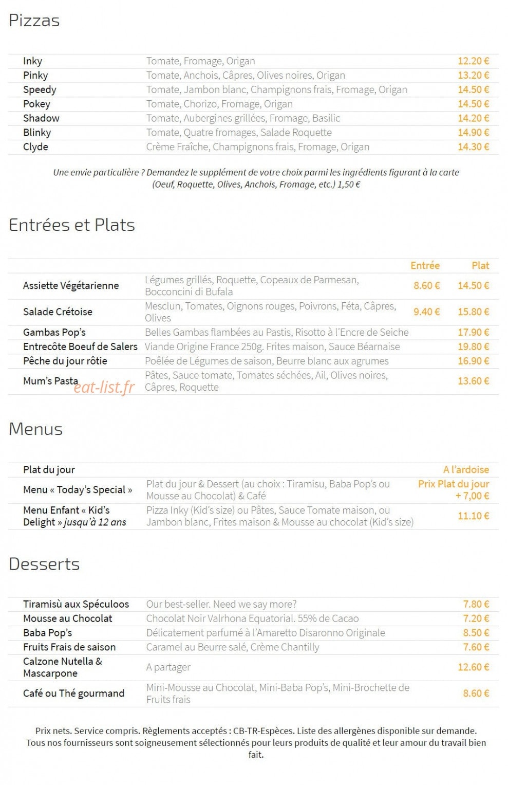 Pop'S — carte page 1