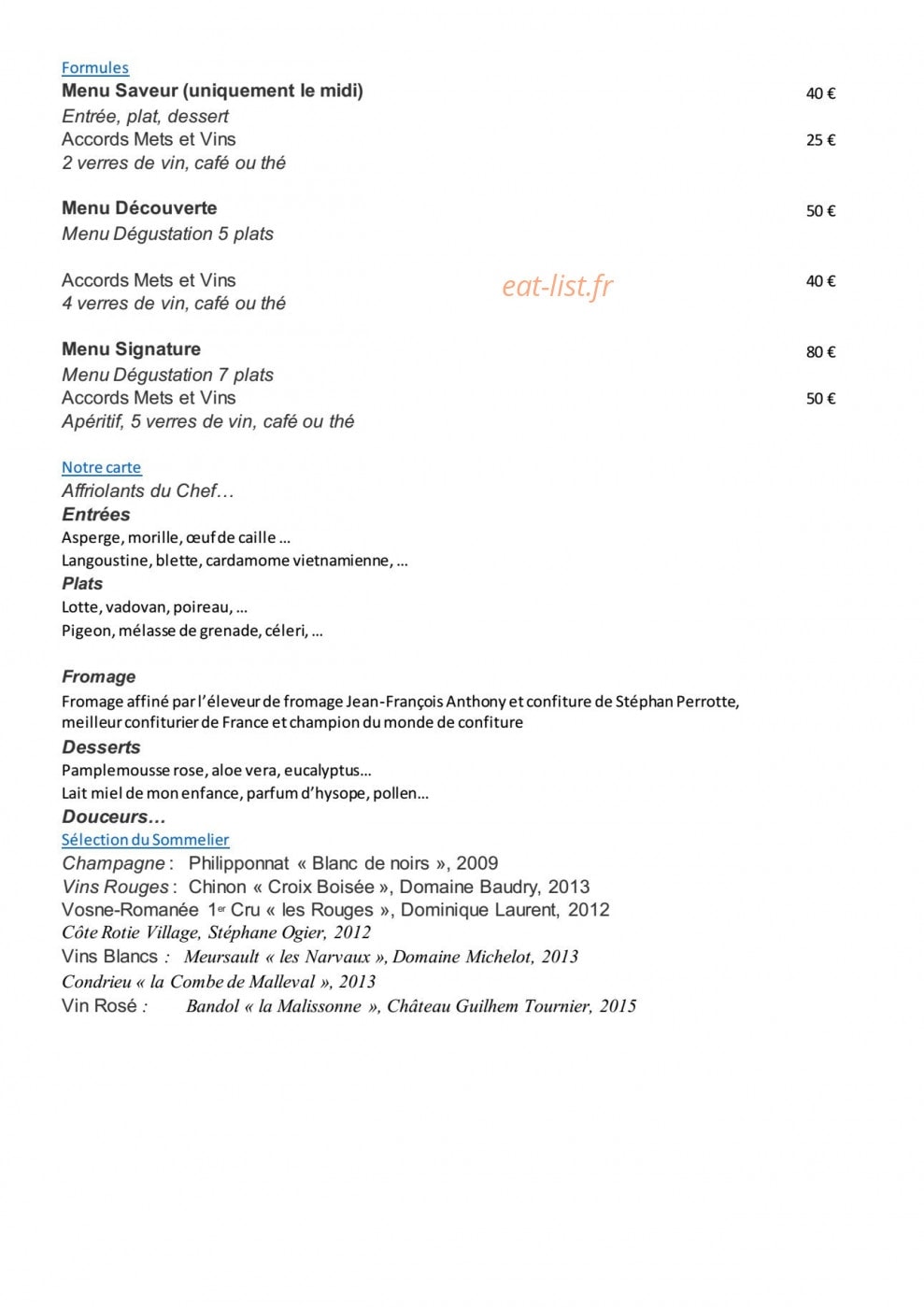 Restaurant Alan Geaam — carte page 1