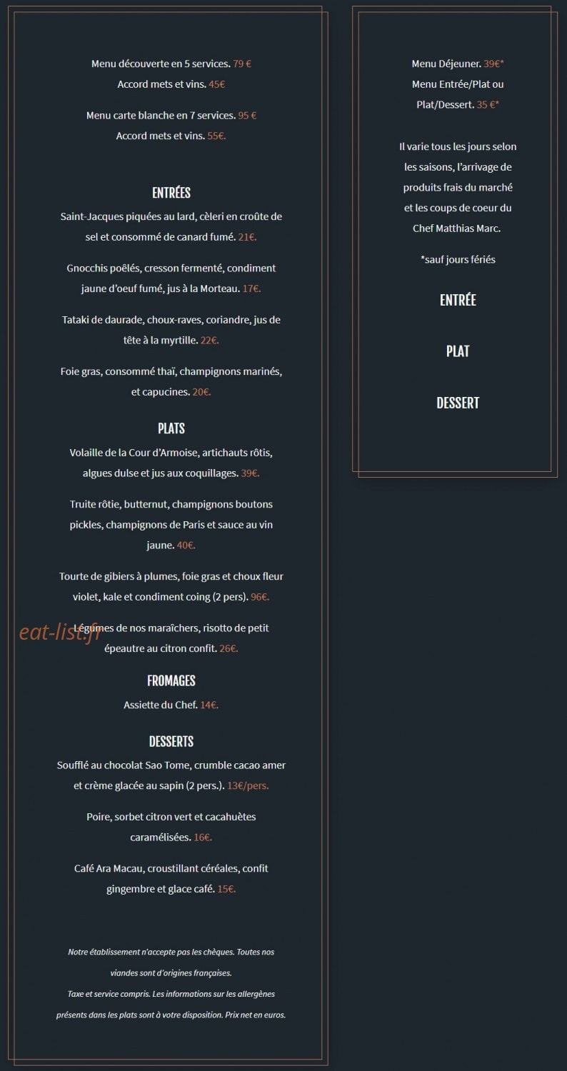 Restaurant Substance — carte page 1