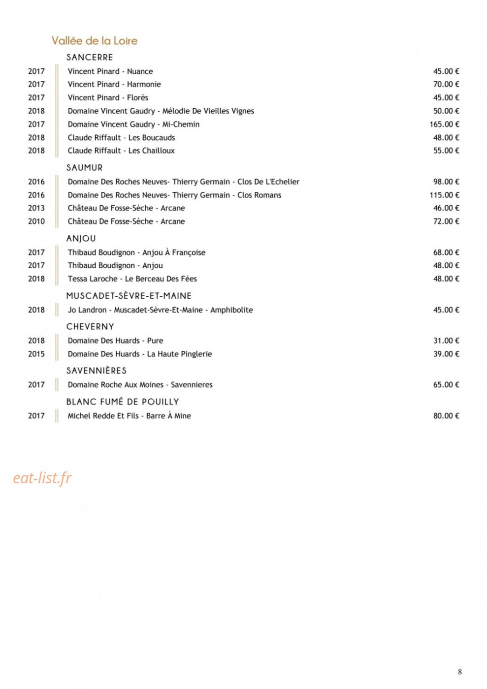Restaurant Substance — carte page 17