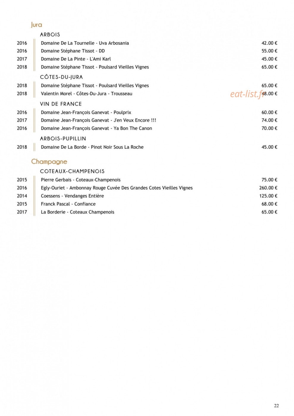 Restaurant Substance — carte page 11