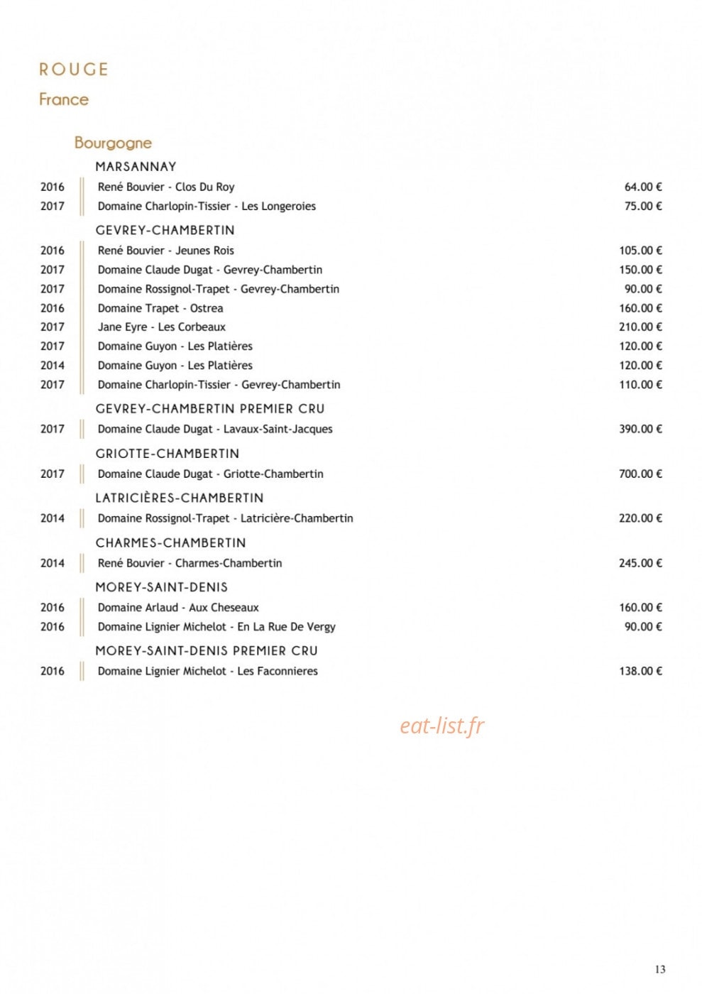 Restaurant Substance — carte page 2