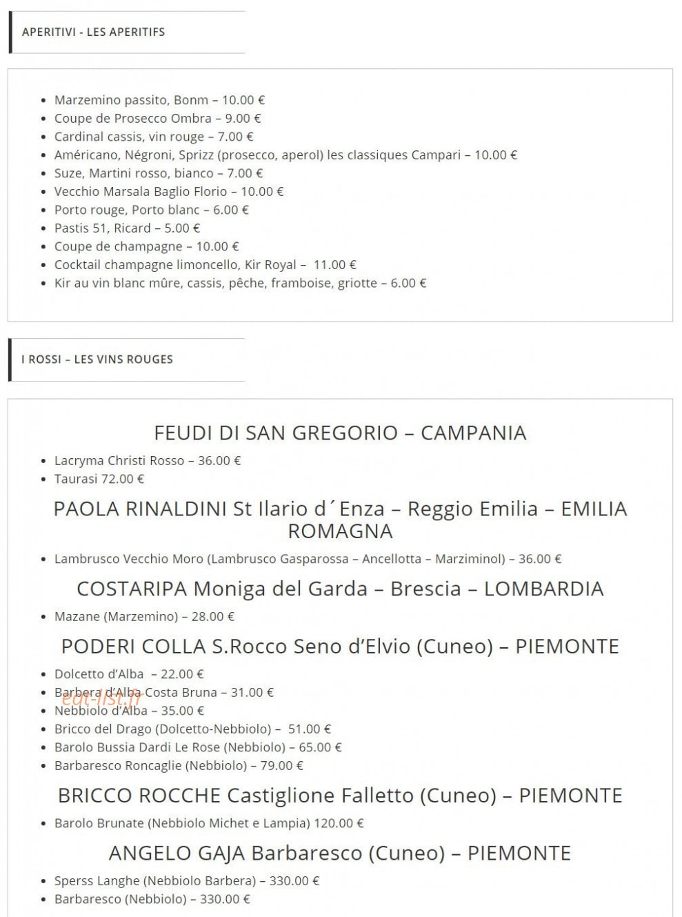 Romantica Caffé — carte page 1