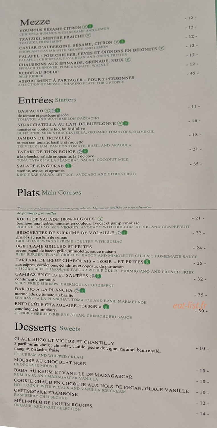 Toit Terrasse Molitor — carte page 1