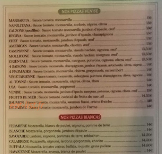 Trattoria Italiana venise — carte page 1
