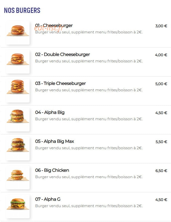Alpha burger — carte page 2