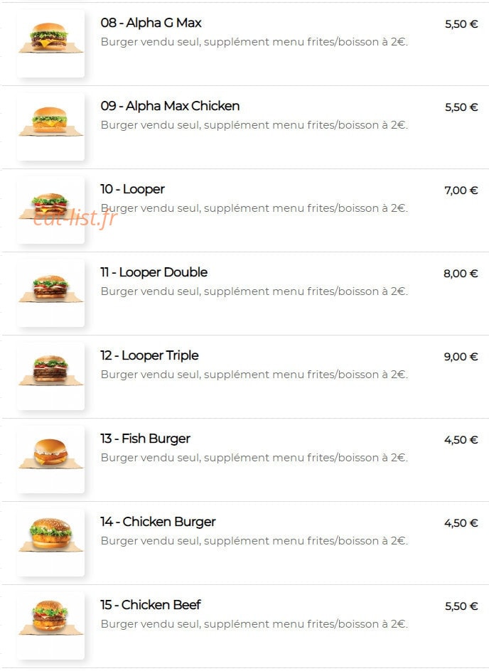 Alpha burger — carte page 3