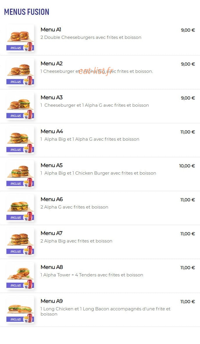 Alpha burger — carte page 1