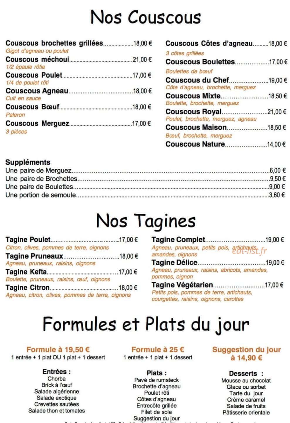 Au Bon Couscous — carte page 2