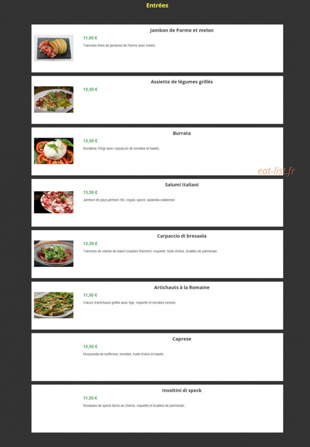 Aux saveurs d'Italie — carte page 1