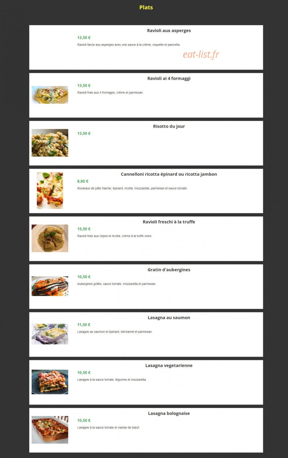 Aux saveurs d'Italie — carte page 2