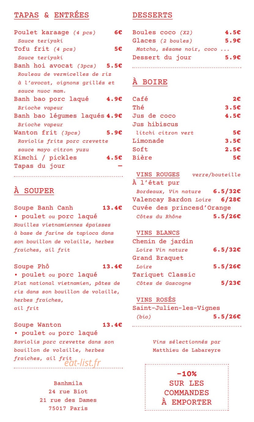 Banhmila — carte page 1