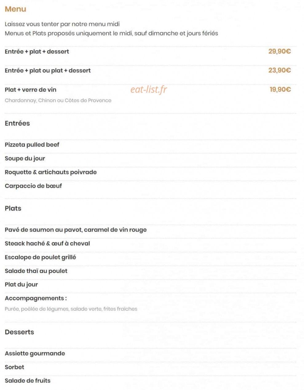Bassar Restaurant — carte page 1