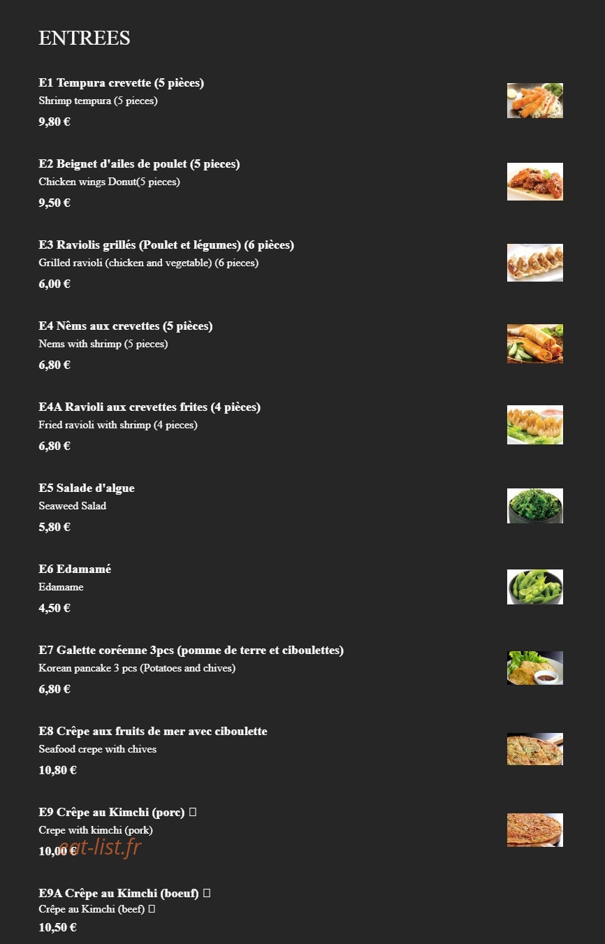 Bibimbaps — carte page 1