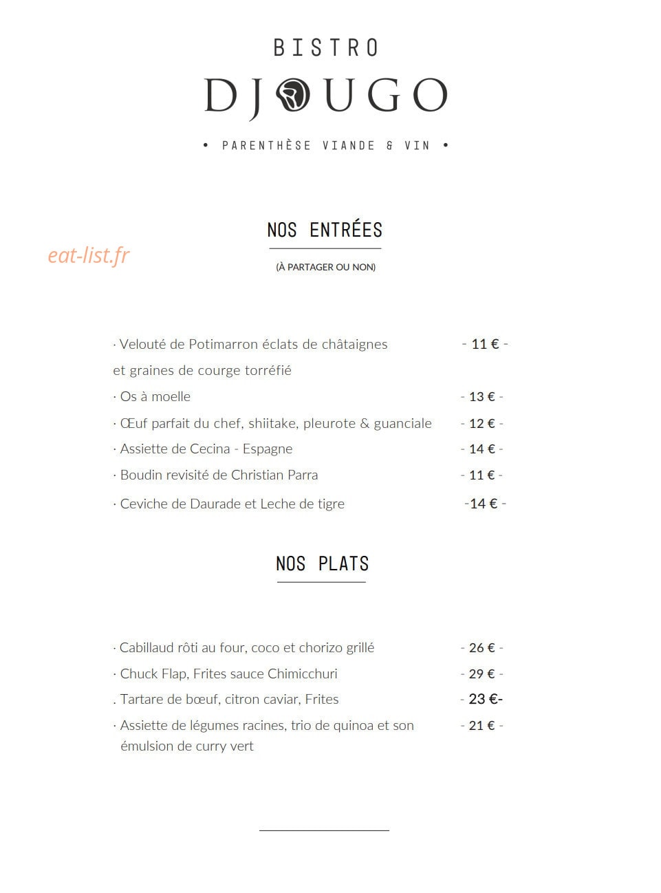 Bistro Djougo — carte page 1