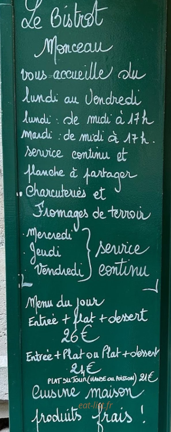 Bistrot Monceau — carte page 1