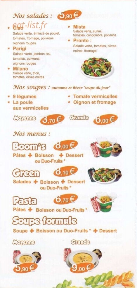 Boom's Pasta — carte page 3
